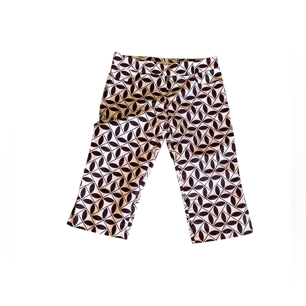 Trina Turk Cotton Capri Pants Check Print Black / White Geometric Pattern Size 2